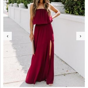 Strapless side slit maxi dress